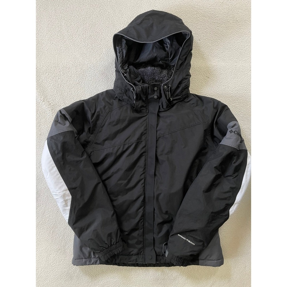 Columbia Women Medium Ski Jacket Black Omni-Tech Waterproof Hooded SL4145